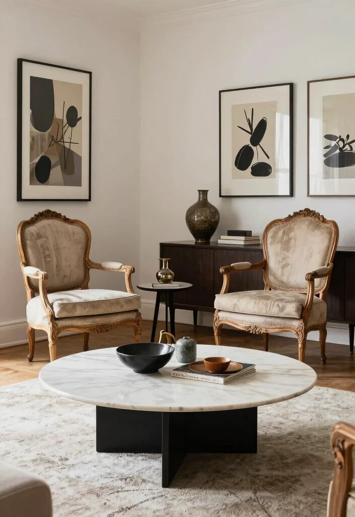 17 Two Chairs Living Room Ideas for Balanced Cozy Layouts - 17. Mixing Vintage and Modern Touches 1