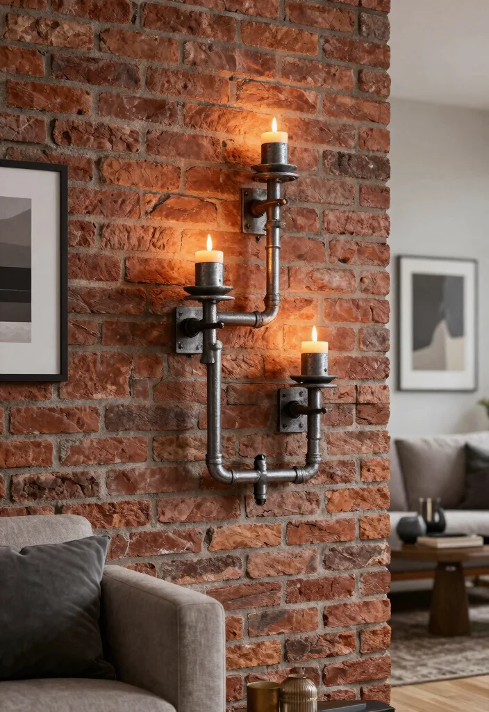 17 Wall Candle Holders Living Room Ideas for a Warm Ambient Glow - 10. Industrial Pipe Candle Holders 1