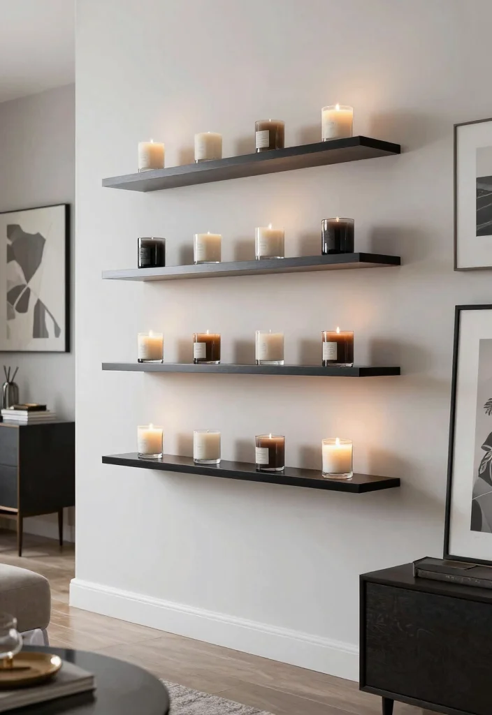 17 Wall Candle Holders Living Room Ideas for a Warm Ambient Glow - 11. Floating Shelf Candle Holders 1