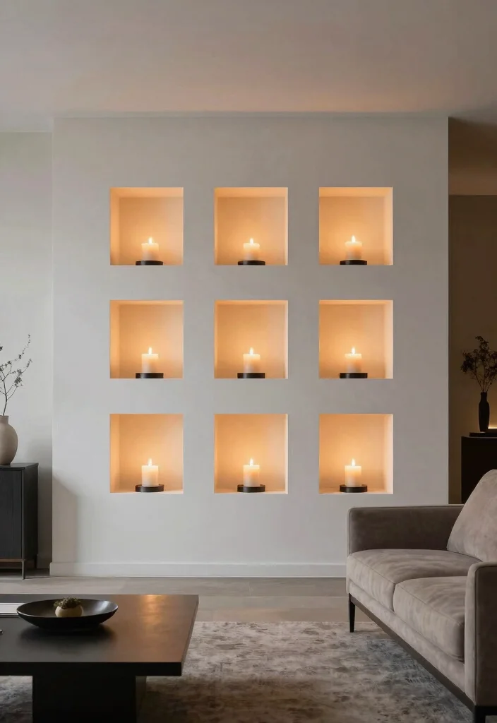 17 Wall Candle Holders Living Room Ideas for a Warm Ambient Glow - 16. Recessed Candle Holders 1