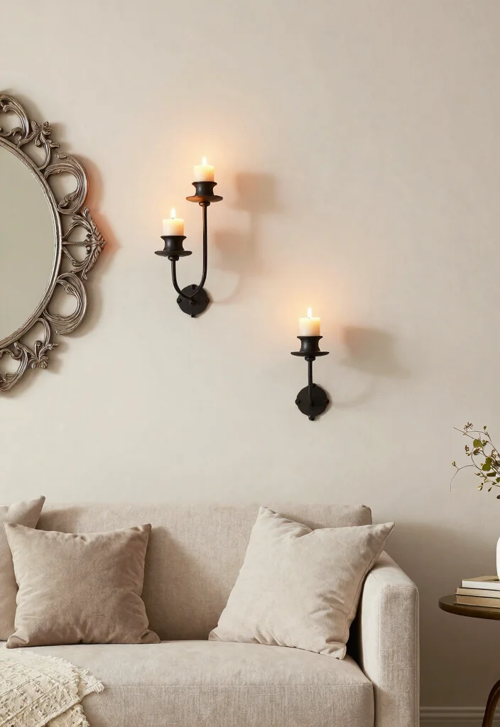17 Wall Candle Holders Living Room Ideas for a Warm Ambient Glow - 2. Wrought Iron Elegance 1