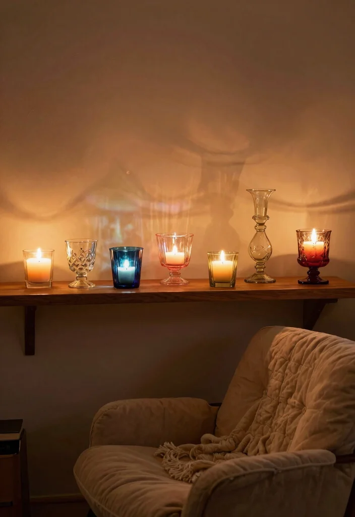 17 Wall Candle Holders Living Room Ideas for a Warm Ambient Glow - 3. Vintage Glass Candle Holders 1
