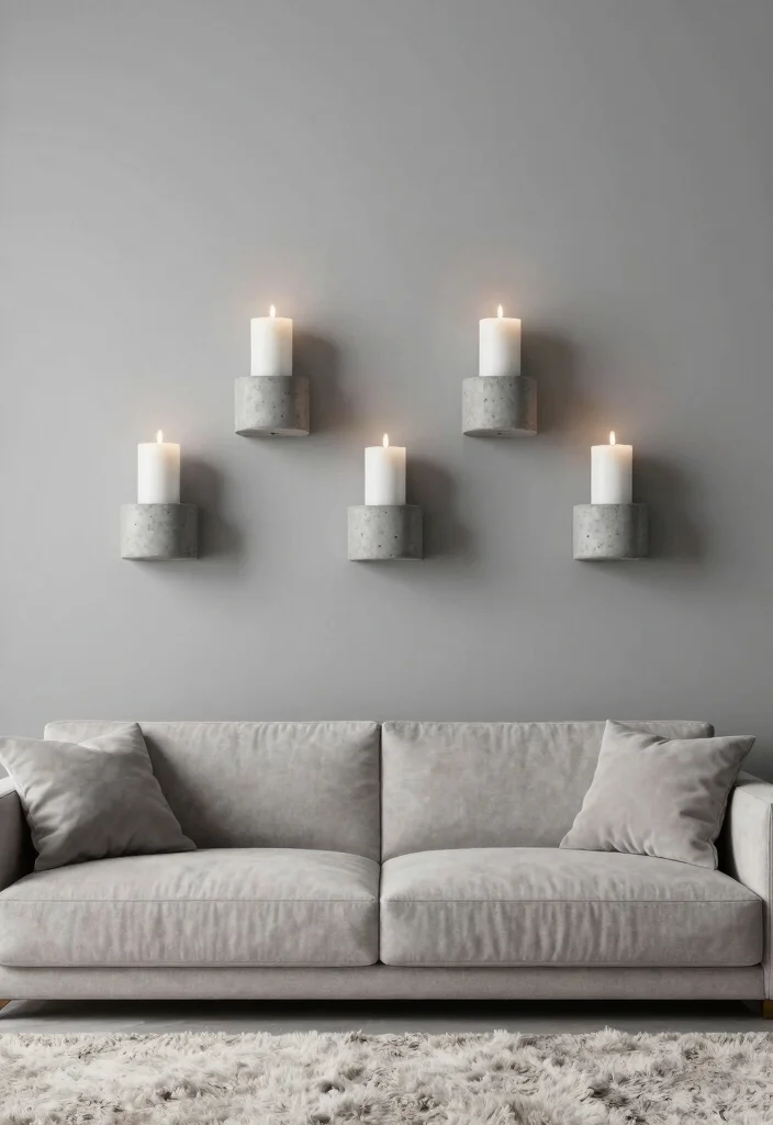 17 Wall Candle Holders Living Room Ideas for a Warm Ambient Glow - 4. Minimalist Concrete Holders 1