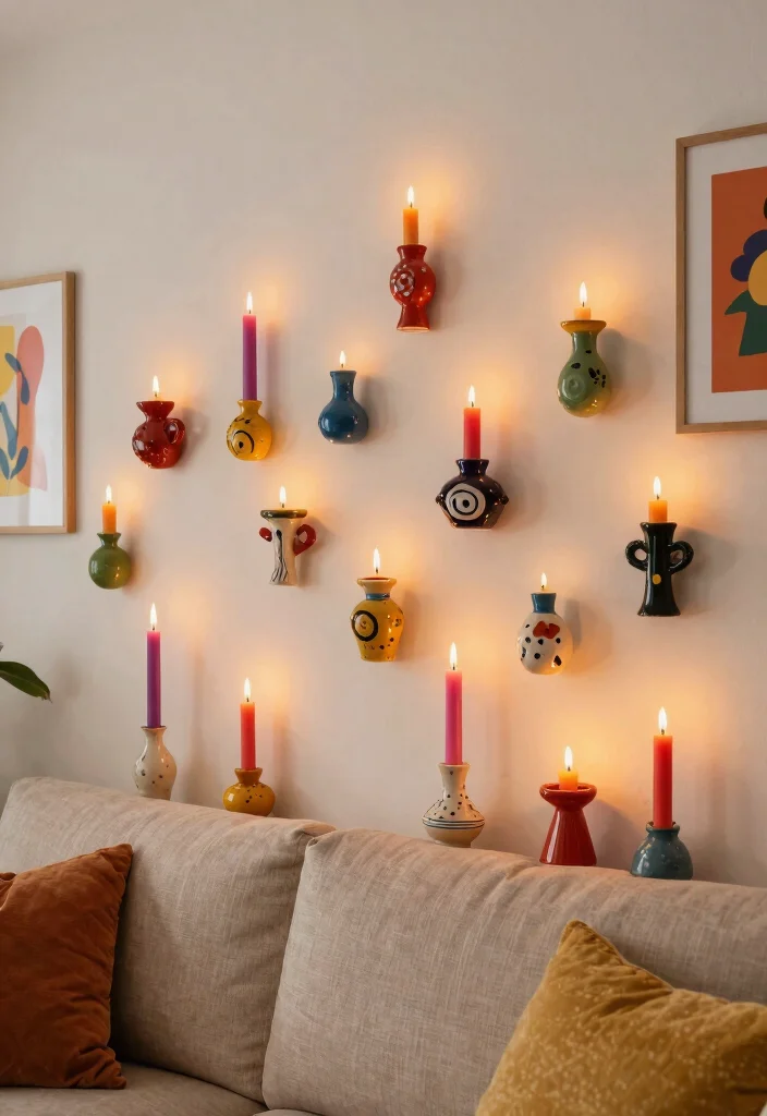 17 Wall Candle Holders Living Room Ideas for a Warm Ambient Glow - 6. Colorful Ceramic Candle Holders 1