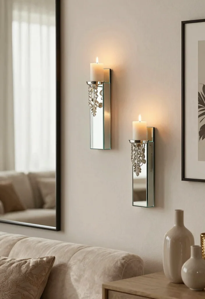 17 Wall Candle Holders Living Room Ideas for a Warm Ambient Glow - 9. Candle Holders with Mirrors 1