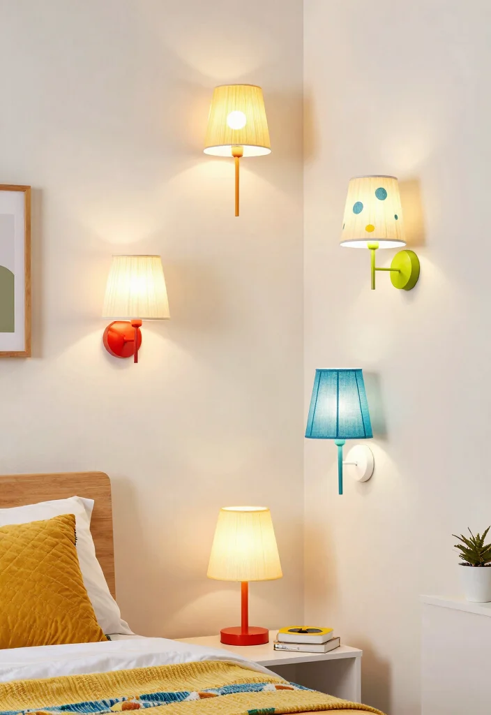 17 Wall Lamps Bedroom Ideas to Maximize Space and Create Cozy Lighting - 10. Colorful Wall Lamps 1