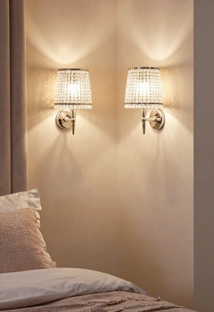 17 Wall Lamps Bedroom Ideas to Maximize Space and Create Cozy Lighting - 11. Elegant Wall Lamps with Crystal Accents 1