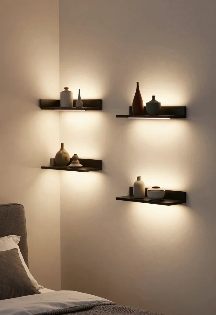 17 Wall Lamps Bedroom Ideas to Maximize Space and Create Cozy Lighting - 14. Wall Lamps with Integrated Shelving 1