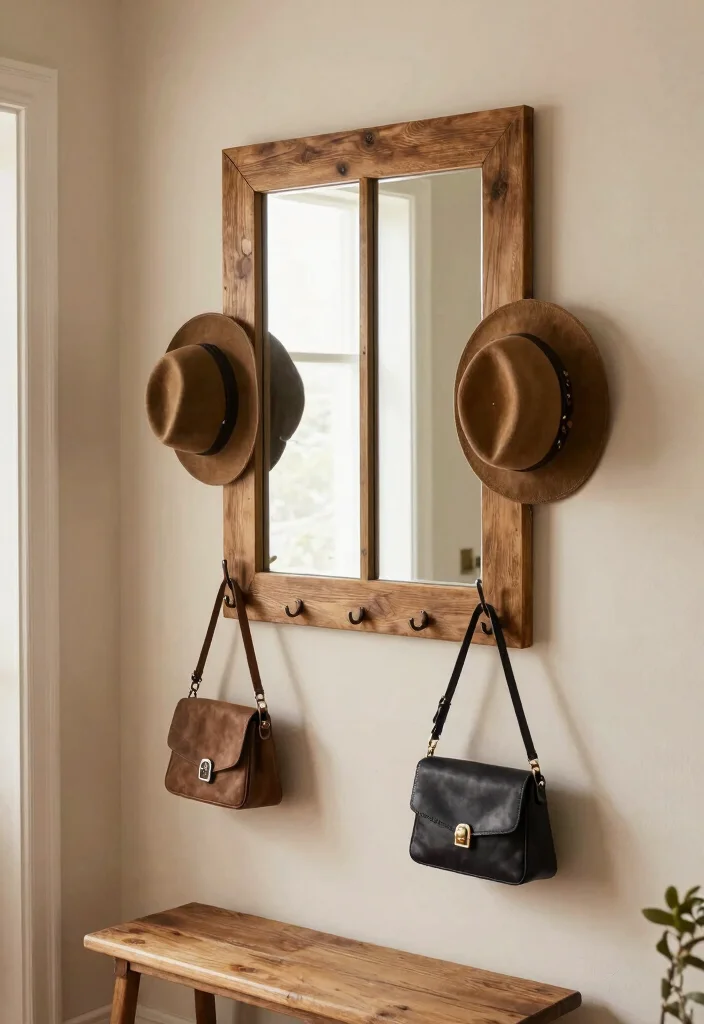 17 Window Mirror Wall Decor Living Room Ideas Light Expanding - 11. Rustic Window Mirror with Hooks 1