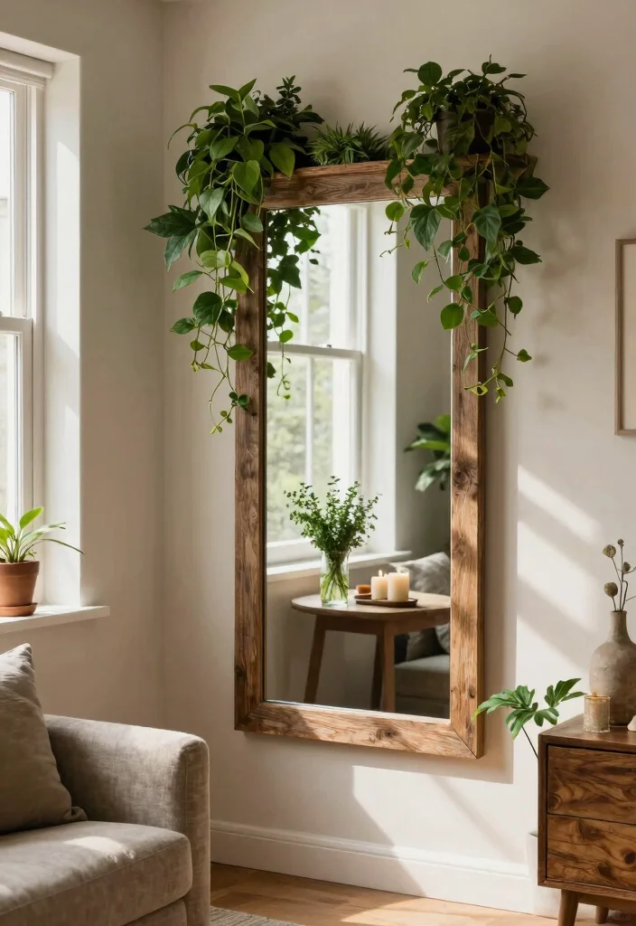 17 Window Mirror Wall Decor Living Room Ideas Light Expanding - 3. Framed Mirror with Greenery 1