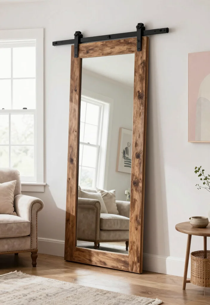 17 Window Mirror Wall Decor Living Room Ideas Light Expanding - 5. Rustic Chic With Barn Door Mirrors 1