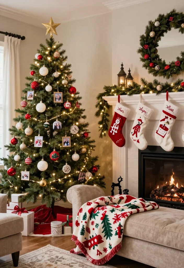 17 Winter Living Room Decor Ideas for Cozy Seasonal Warmth - 11. Personalized Holiday Decor 1