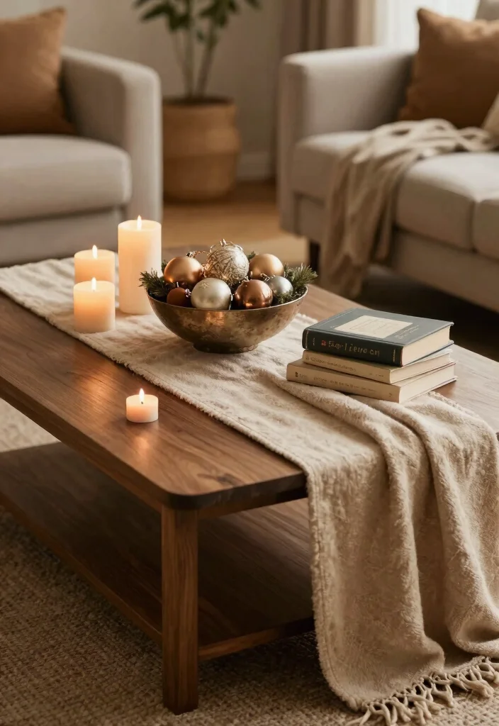 17 Winter Living Room Decor Ideas for Cozy Seasonal Warmth - 6. Cozy Coffee Table Arrangements 1