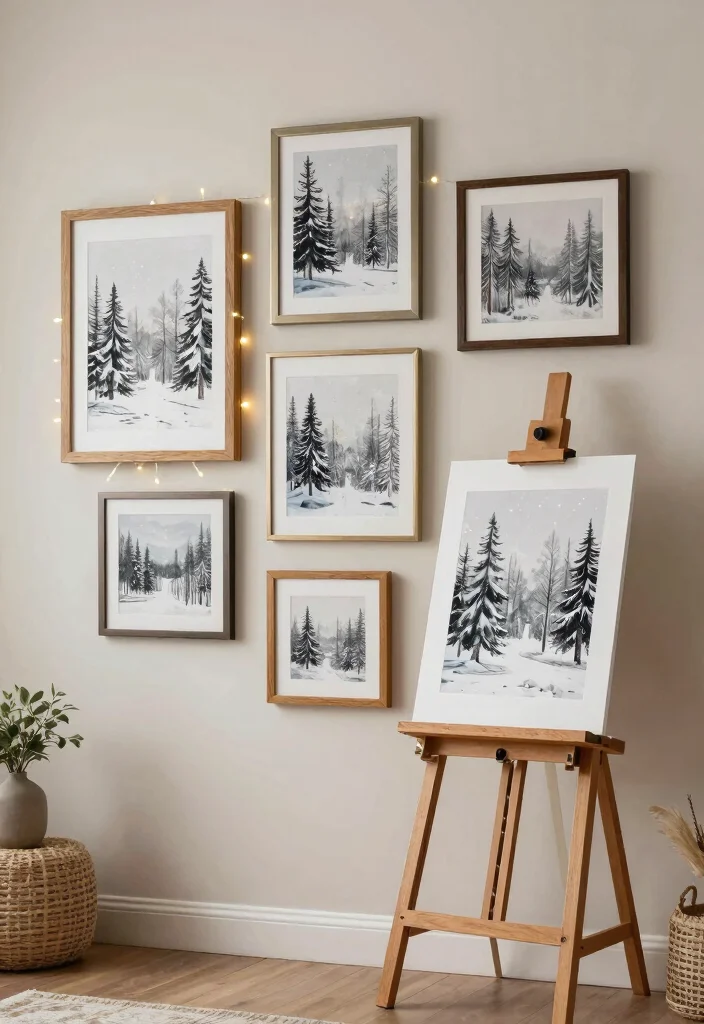 17 Winter Living Room Decor Ideas for Cozy Seasonal Warmth - 7. Seasonal Art Displays 1