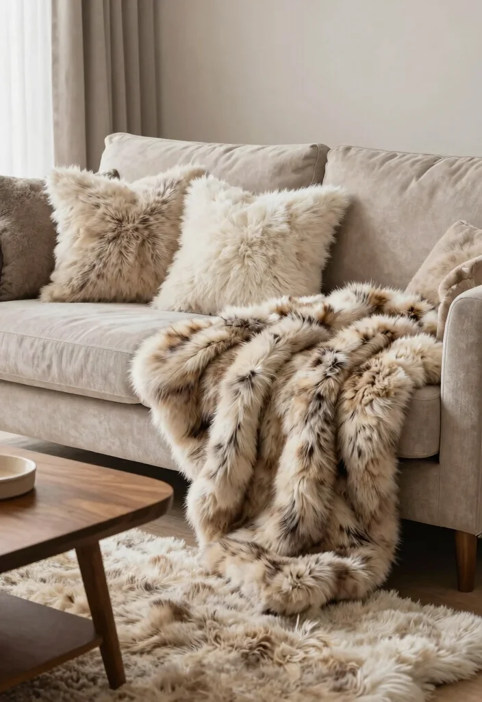 17 Winter Living Room Decor Ideas for Cozy Seasonal Warmth - 8. Faux Fur Accents 1