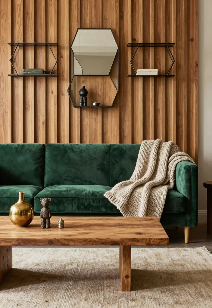 17 Wooden Slat Wall Living Room Ideas: Warm Contemporary Texture - 3. Textured Accents 1