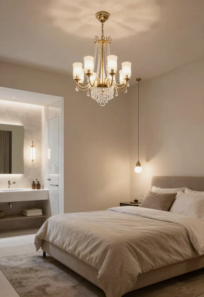 18 Bedroom With Bathroom Open Space Ideas: Luxury Flow - 4. Statement Lighting 1