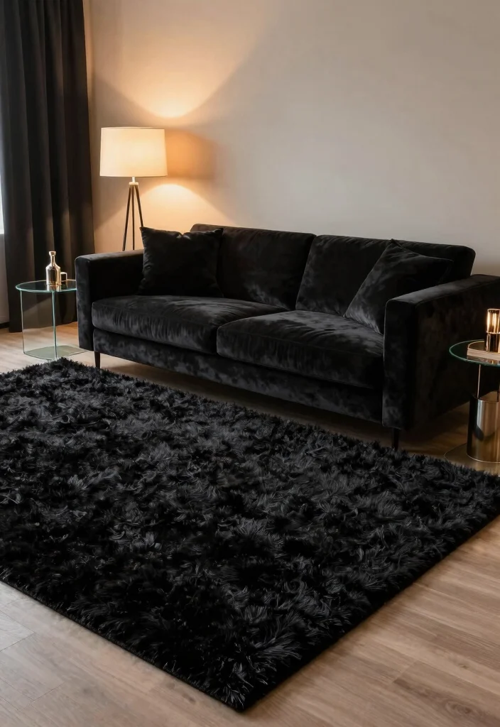 18 Black Rug Living Room Decor Ideas: Bold Grounded Style - 12. Sophisticated Elegance 1