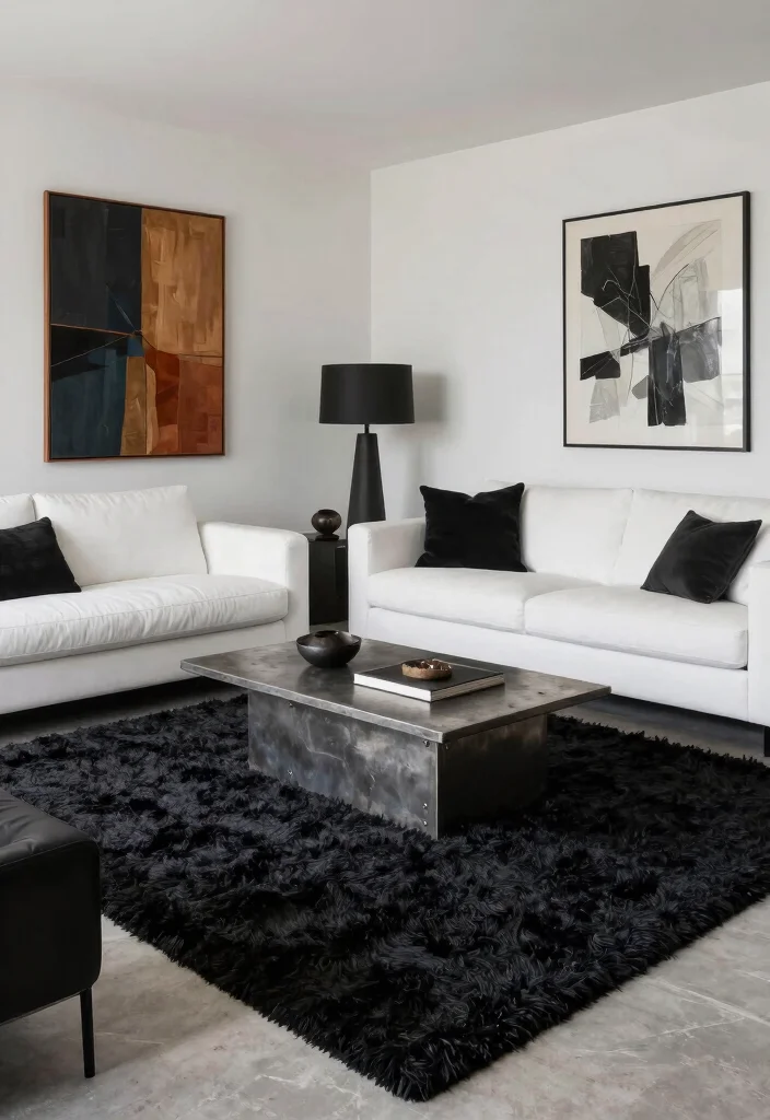 18 Black Rug Living Room Decor Ideas: Bold Grounded Style - 13. Urban Chic with an Edge 1