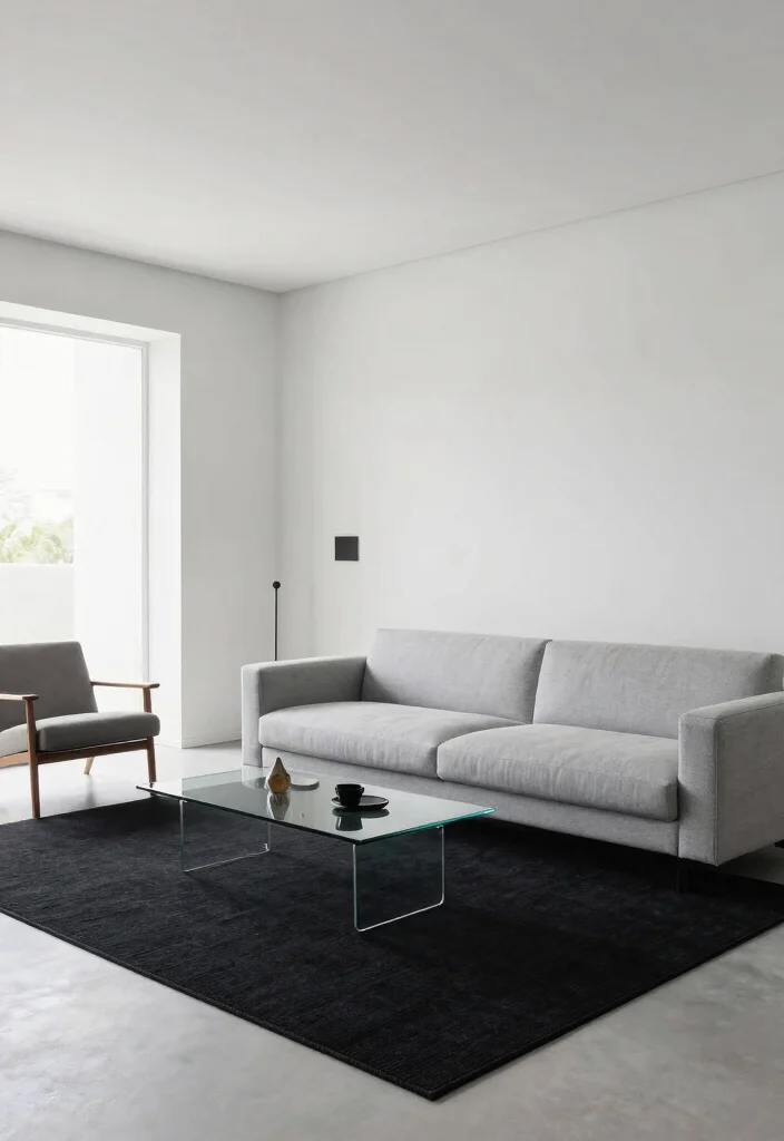 18 Black Rug Living Room Decor Ideas: Bold Grounded Style - 2. Modern Minimalism Meets Cozy 1