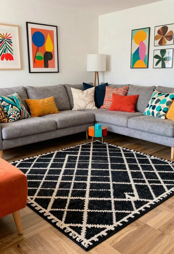 18 Black Rug Living Room Decor Ideas: Bold Grounded Style - 6. Playful Patterns & Textures 1