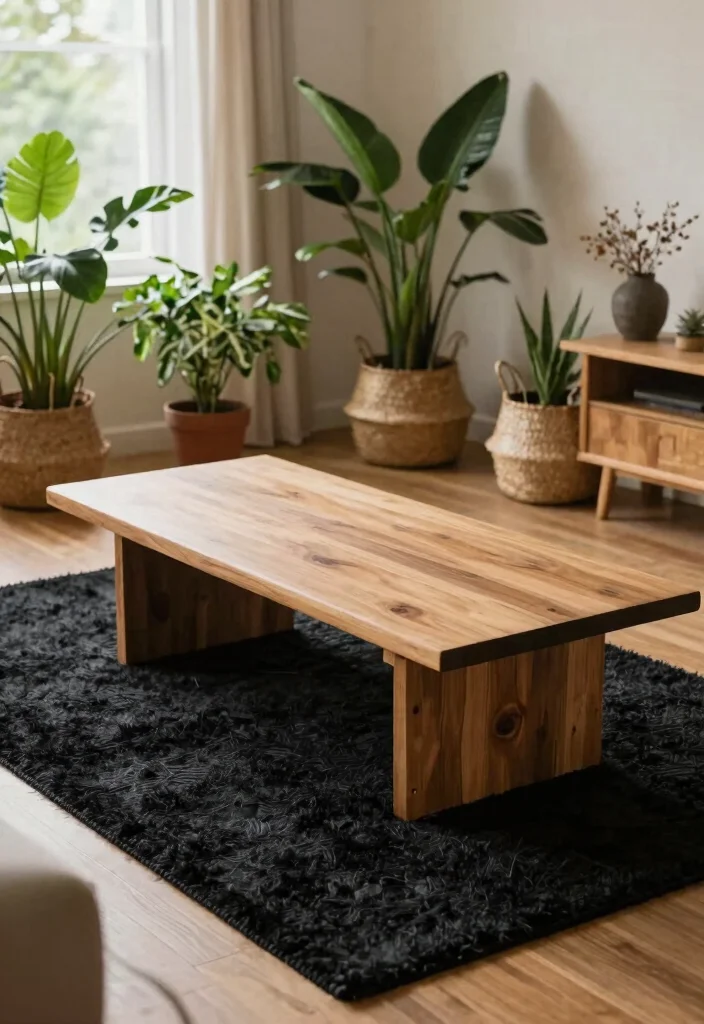 18 Black Rug Living Room Decor Ideas: Bold Grounded Style - 7. Layering with Natural Elements 1