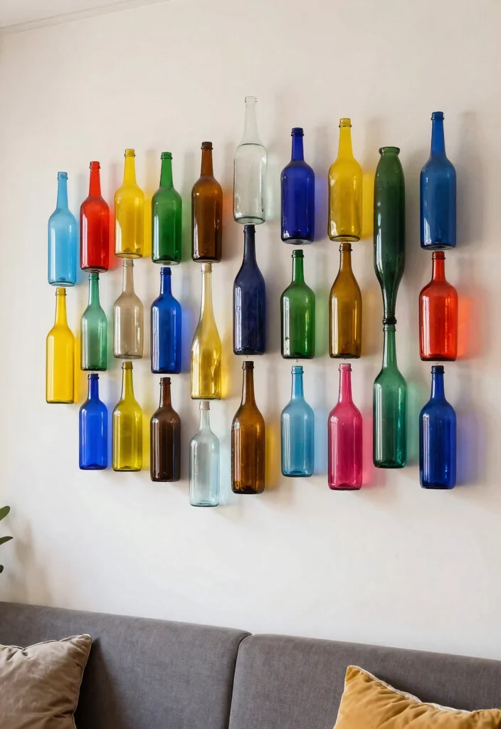 18 DIY Living Room Wall Decor Ideas: Creative & Budget Friendly - 6. Upcycled Bottle Wall Art 1