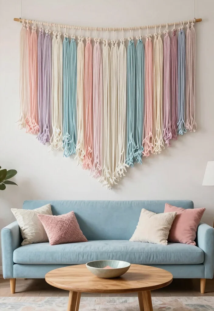 18 Large Accent Wall Living Room Ideas: Statement Making Design - 14. Bohemian Fringe Details 1