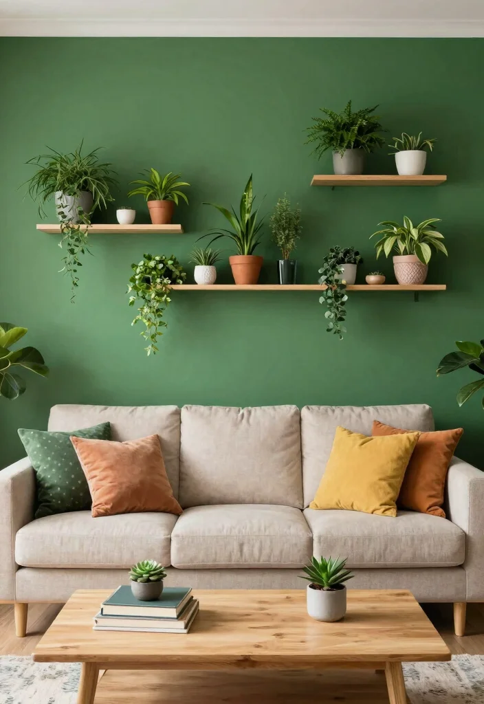 18 Large Accent Wall Living Room Ideas: Statement Making Design - 15. Indoor Plants as Living Decor 1