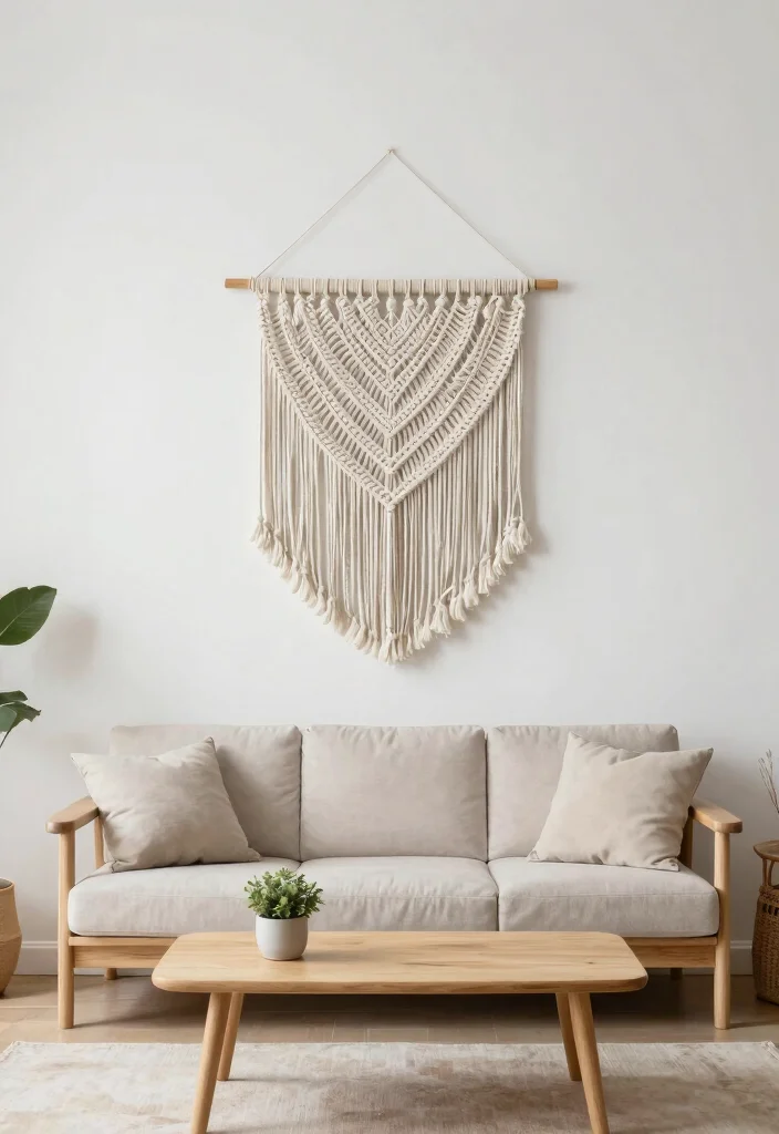 18 Large Accent Wall Living Room Ideas: Statement Making Design - 17. Minimalist Bohemian Style 1