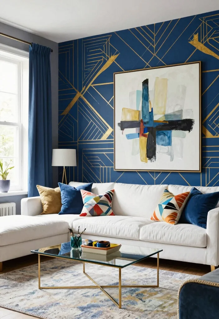18 Large Accent Wall Living Room Ideas: Statement Making Design - 2. Bold Geometric Patterns 1