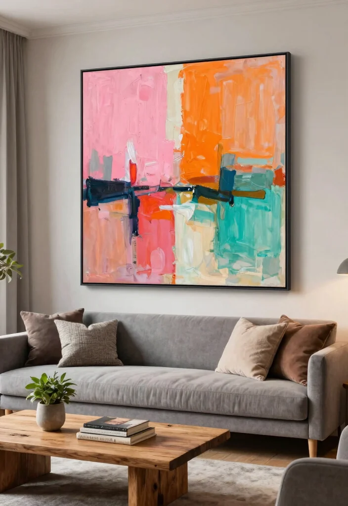 18 Large Accent Wall Living Room Ideas: Statement Making Design - 3. Oversized Wall Art as Focal Point 1