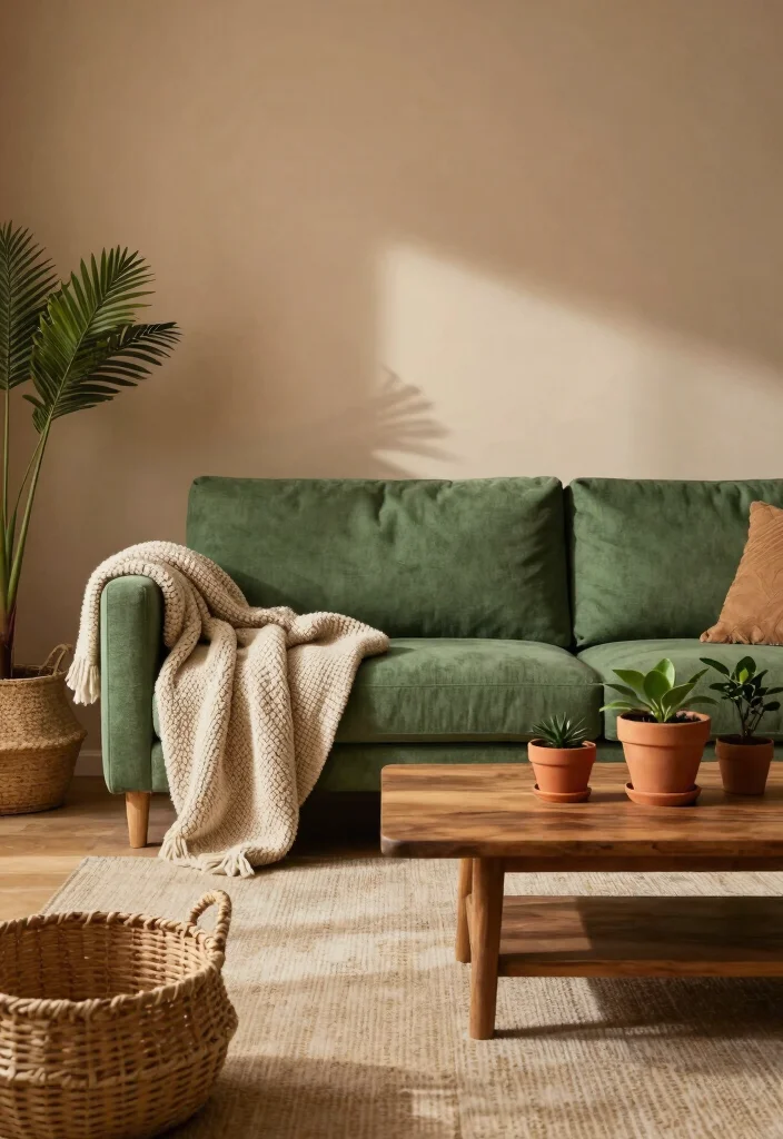 18 Living Room Green Sofa Ideas Fresh Versatile Styling - 11. Earthy Tones with a Green Twist 1