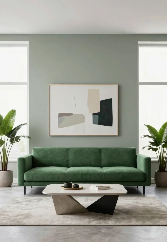 18 Living Room Green Sofa Ideas Fresh Versatile Styling - 14. Urban Minimalism with a Twist 1