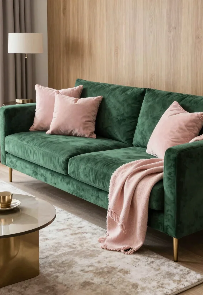 18 Living Room Green Sofa Ideas Fresh Versatile Styling - 17. Luxe Green and Blush Combination 1