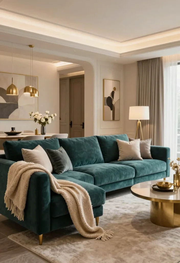 18 Living Room Green Sofa Ideas Fresh Versatile Styling - 18. Luxe Comfort with Deep Teal 1