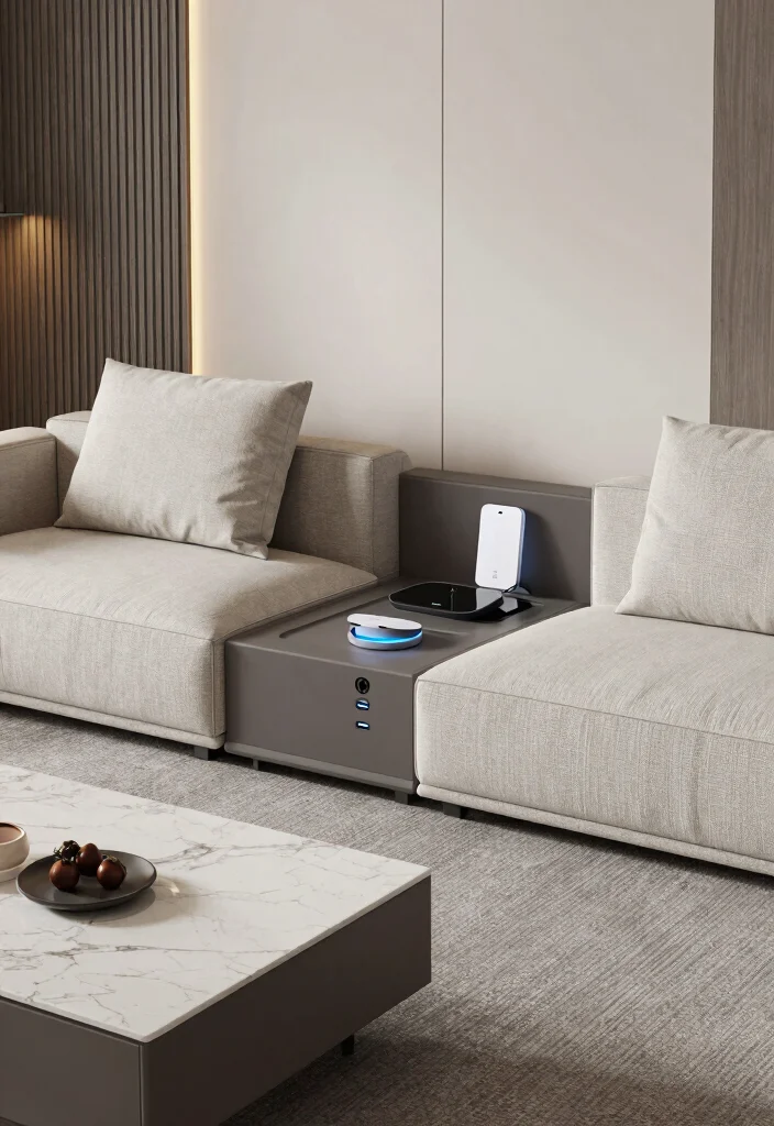 18 Modular Sofa Living Room Ideas: Flexible Contemporary Living - 17. Incorporating Technology Seamlessly 1