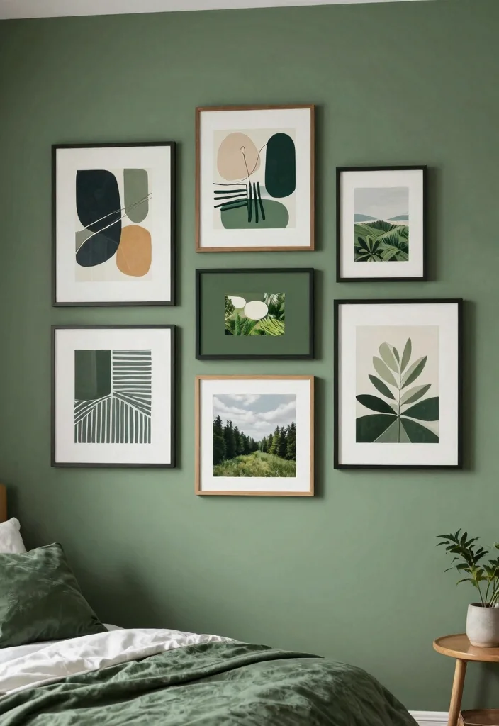 18 Sage Green Bedroom Decor Ideas: Cozy, Trendy, Aesthetic - 16. Creative Wall Art 1