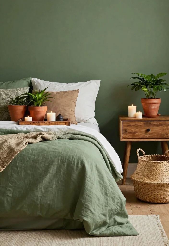 18 Sage Green Bedroom Decor Ideas: Cozy, Trendy, Aesthetic - 4. Earthy Accessories 1