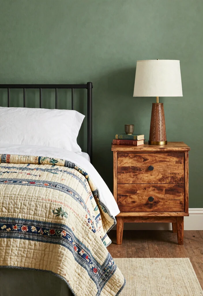 18 Sage Green Bedroom Decor Ideas: Cozy, Trendy, Aesthetic - 6. Vintage and Thrifted Finds 1