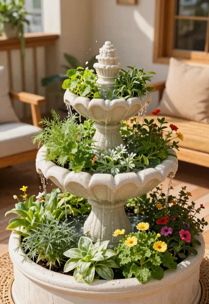 12 Balcony Fountain Ideas That Run Quietly and Fit Tight Spaces - 3. Self-Watering Fountain Planter 1