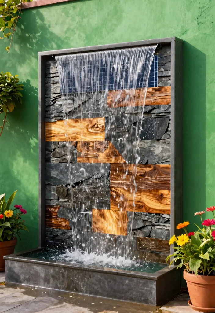 12 Balcony Fountain Ideas That Run Quietly and Fit Tight Spaces - 6. Solar-Powered Water Wall 1