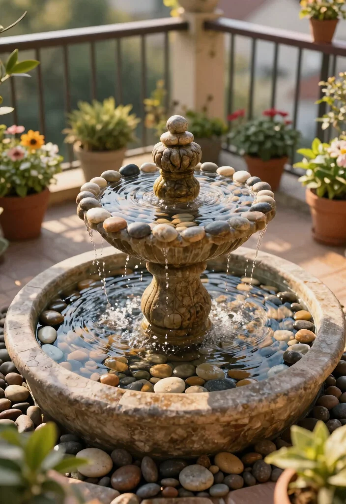 12 Balcony Fountain Ideas That Run Quietly and Fit Tight Spaces - 9. Pebble Pool Fountain 1