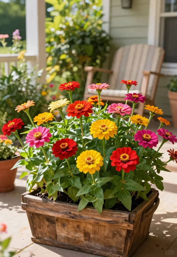 12 Front Porch Plant Ideas That Survive Heat and Forget-Me-Not Watering - 4. Zinnias: A Burst of Color 1