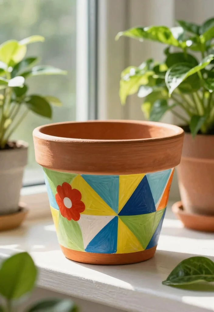 12 Hand Painted Flower Pots That Look Custom on a Budget - 1. Geometric Patterns 1