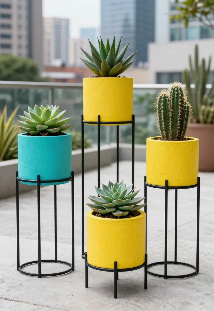 12 Mexican Flower Pots Ideas That Add Color Without Looking Tacky - 5. Colorful Cement Pots for an Urban Look 1