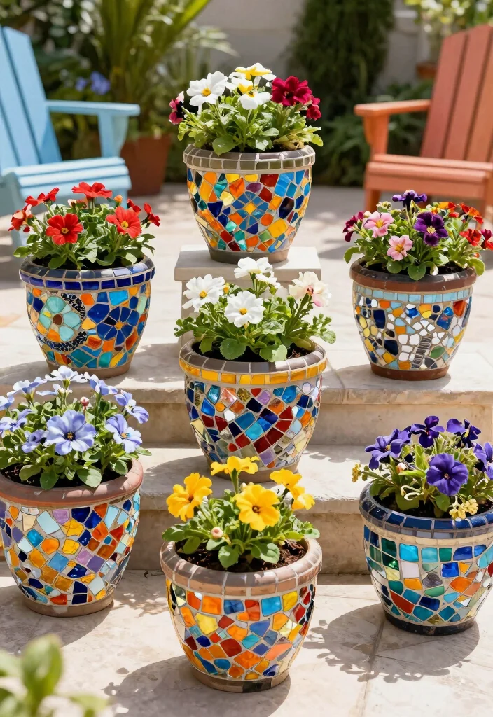 12 Mexican Flower Pots Ideas That Add Color Without Looking Tacky - 7. Mosaic Flower Pots for an Artistic Flair 1