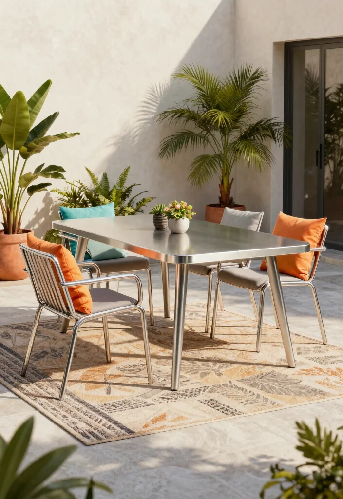 12 Outdoor Table and Chairs Ideas That Survive Rain and Sun - 1. Sleek Steel Set for a Modern Touch 1