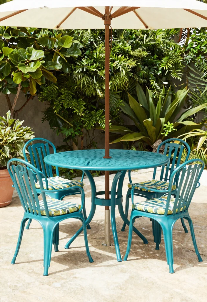 12 Outdoor Table and Chairs Ideas That Survive Rain and Sun - 6. Chic Metal Patio Set 1