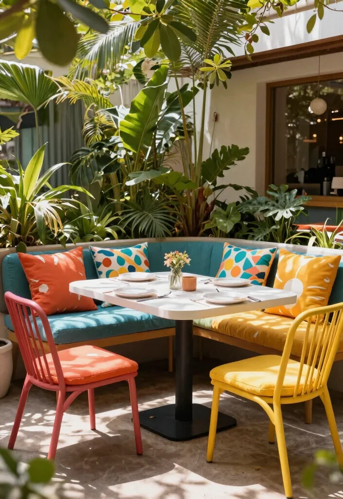 12 Outdoor Table and Chairs Ideas That Survive Rain and Sun - 9. Playful Colorful Dining Set 1